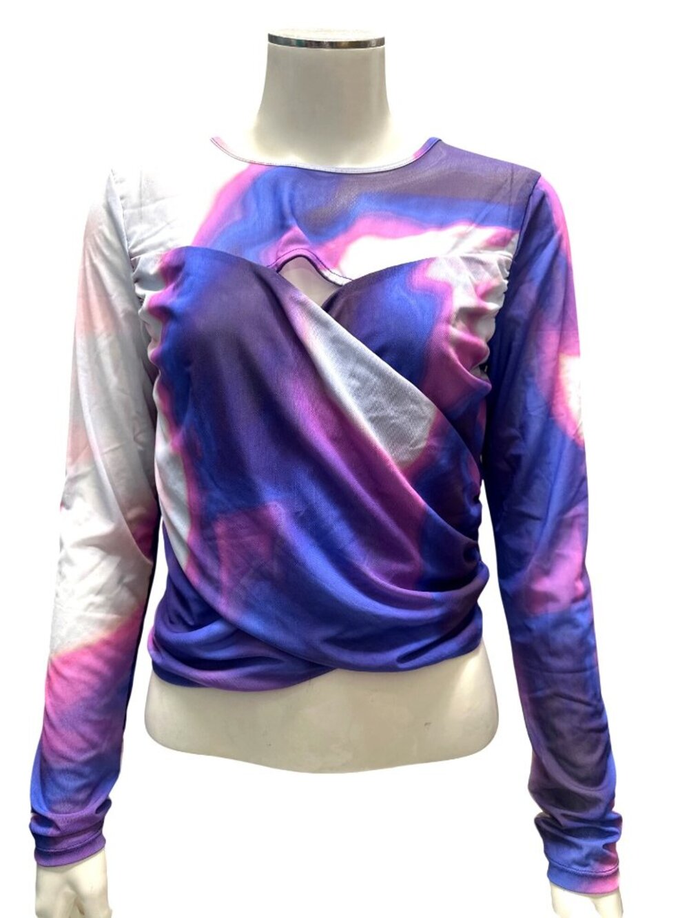 Forever 21 Size L Purple Blue Abstract Mesh Top Y2K Clubwear Futuristic Vibe Lux - Picture 2 of 10